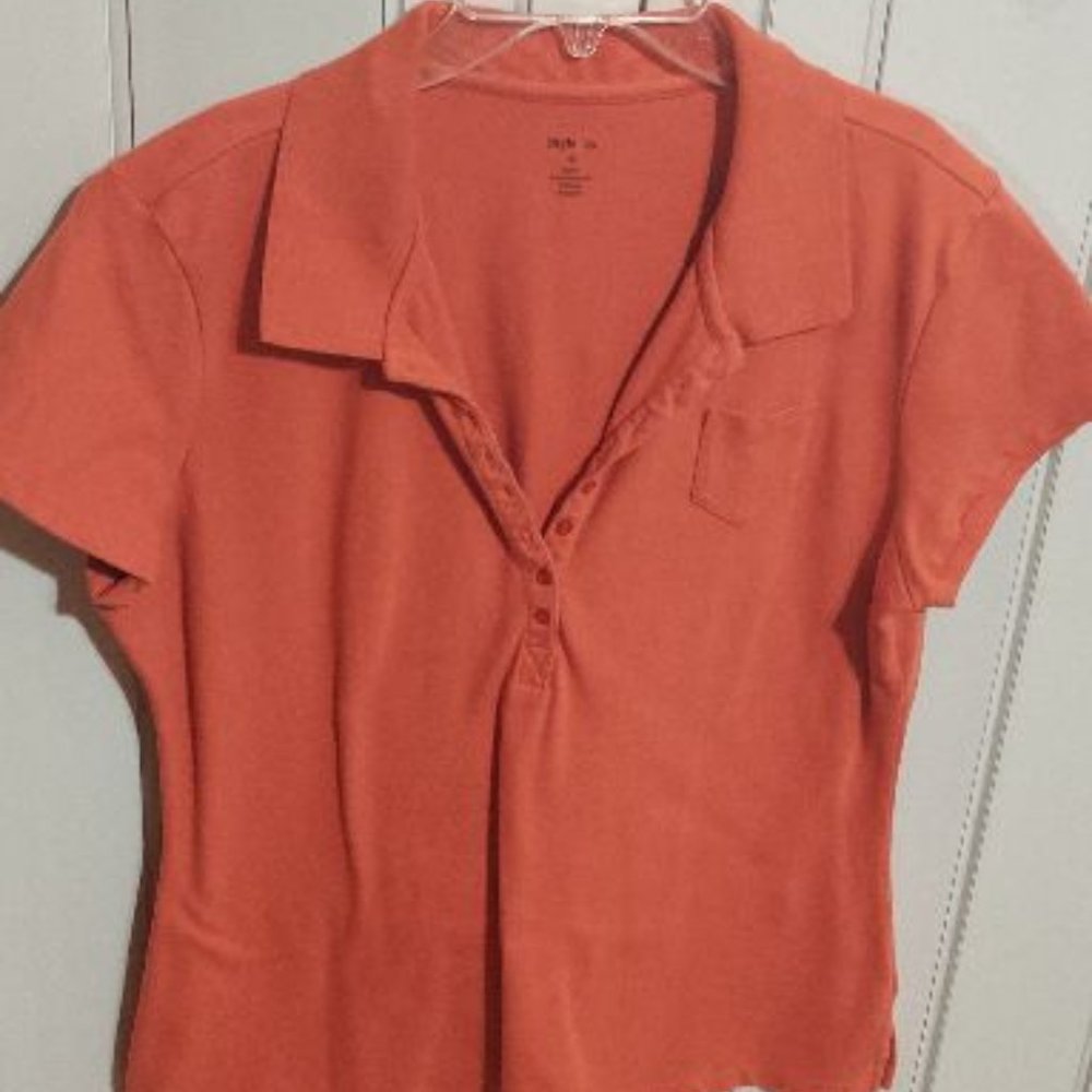 Women's Orange Polo shirt/blouse.